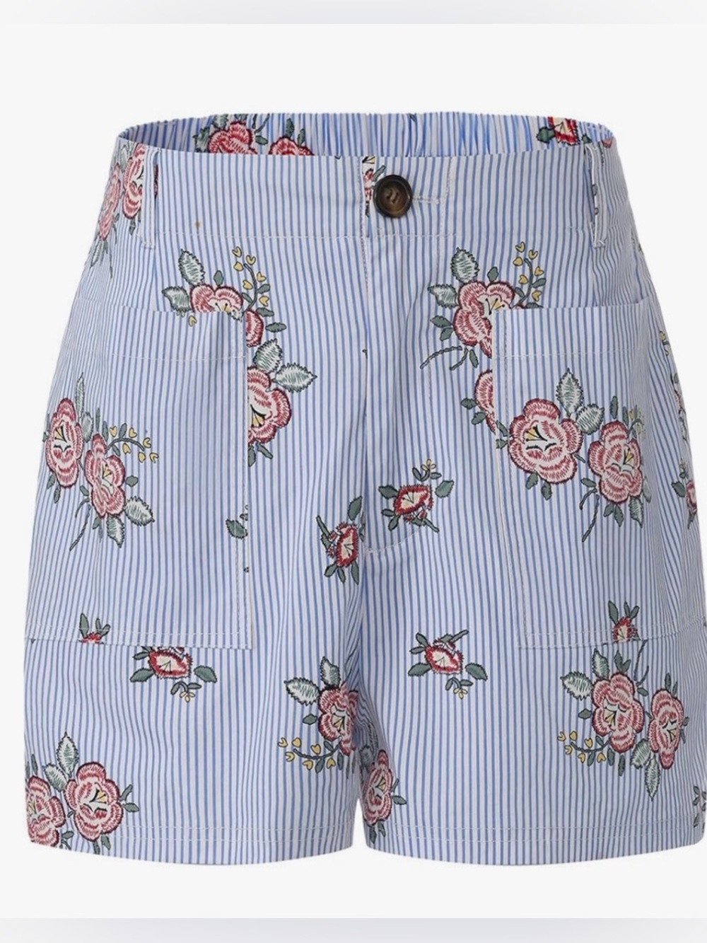 Striped Blue Floral Women’s Shorts. Size Large